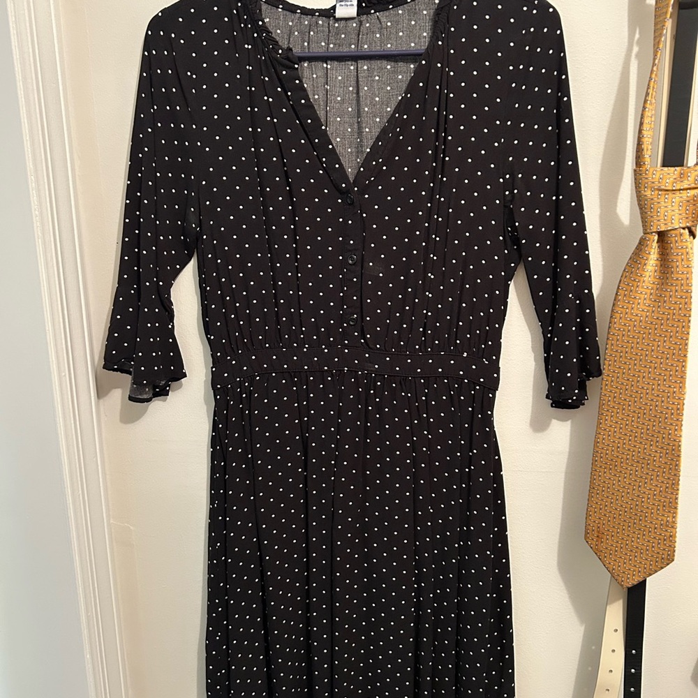 Old Navy Black and White Polka Dot Long Sleeve Dress